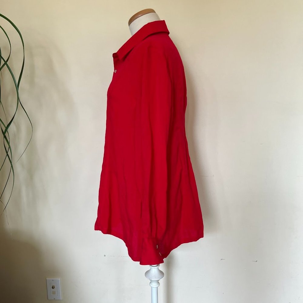 Fridaze Red Linen Button Front Pocketed Tunic Blo… - image 4